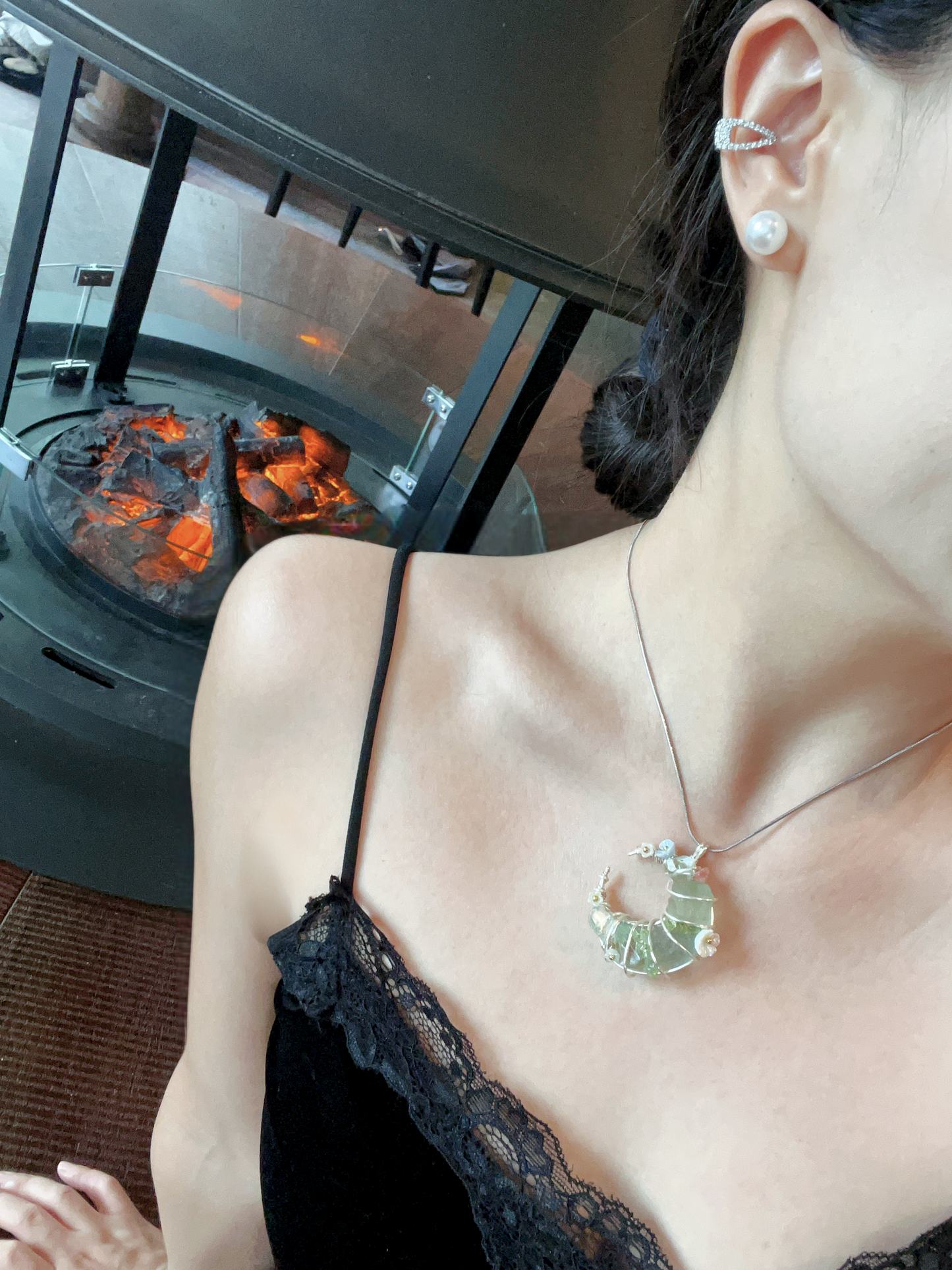 Moon Necklace - Simple Product Title Based on Given Information Unisex Green Jewelry Piece
