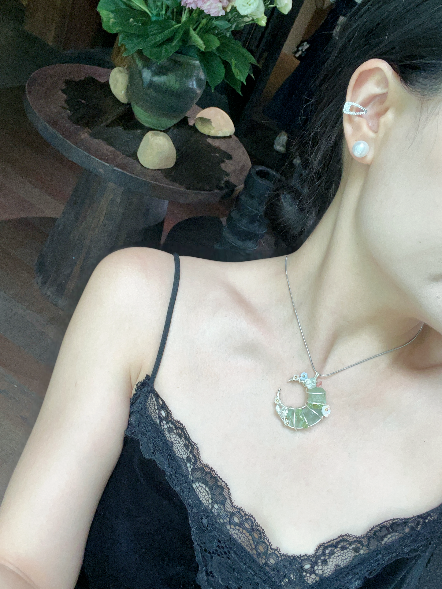 Moon Necklace - Simple Product Title Based on Given Information Unisex Green Jewelry Piece