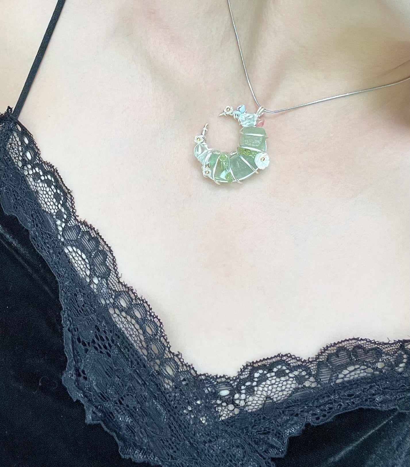 Moon Necklace - Simple Product Title Based on Given Information Unisex Green Jewelry Piece