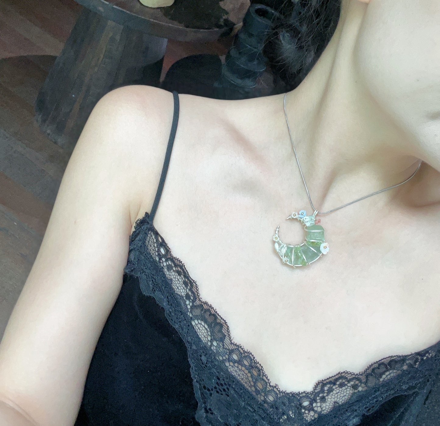 Moon Necklace - Simple Product Title Based on Given Information Unisex Green Jewelry Piece