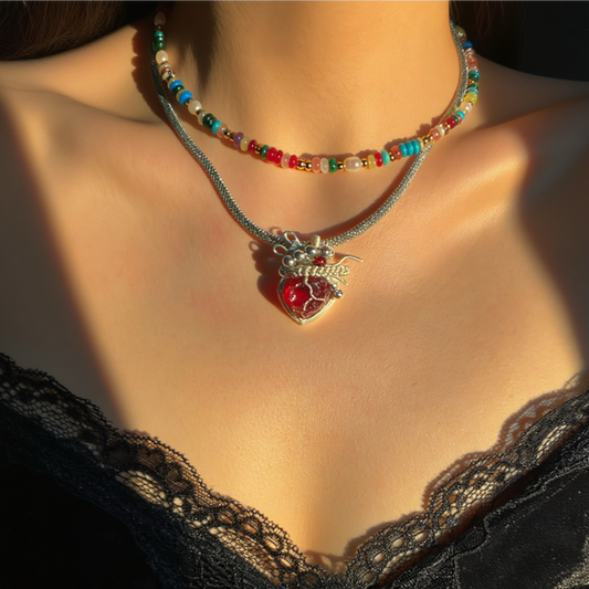 Summer limited edition dopamine red heart necklace, a necklace that will rock the streets with your sisters, a niche necklace that won’t be seen with others, a high-end holiday gift that will rock the world, birthday gift